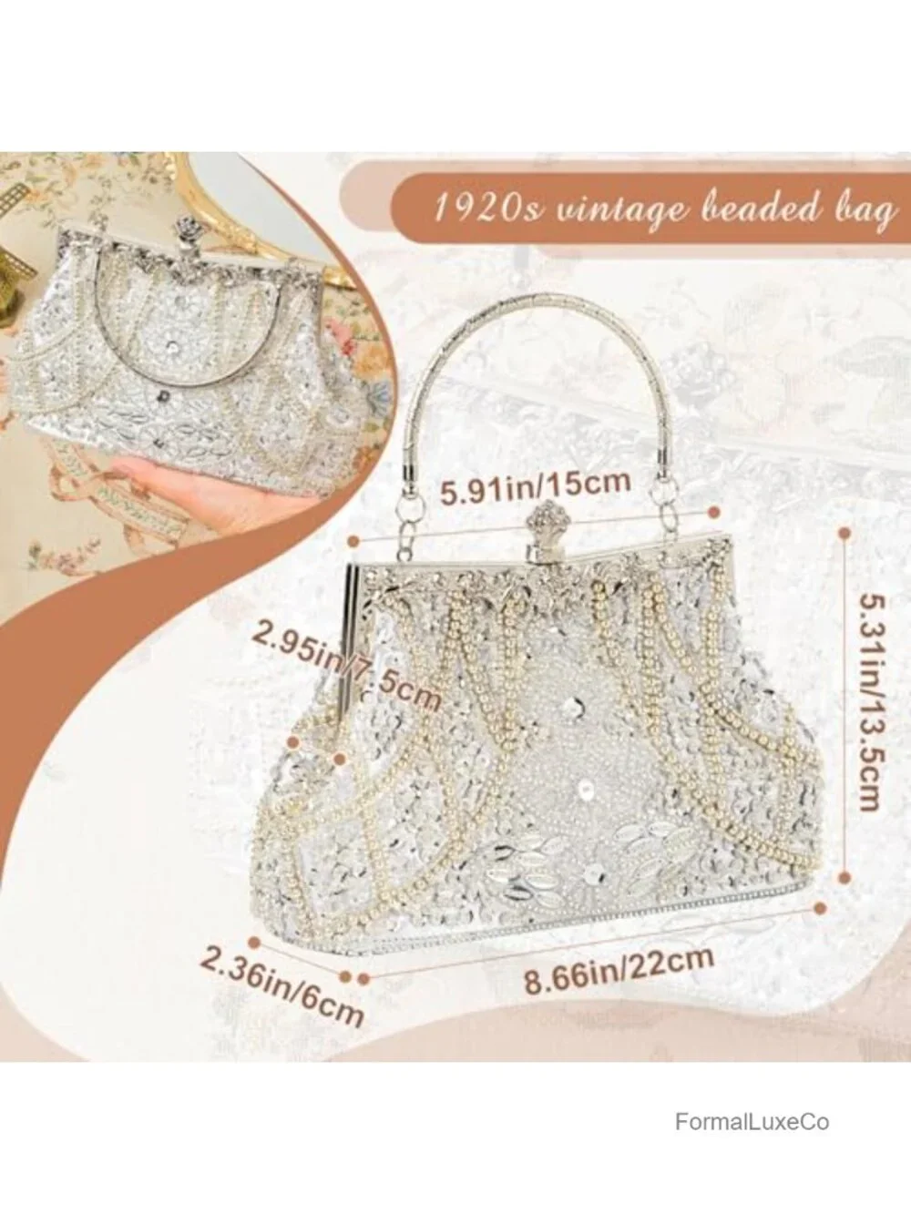 Vintage Beaded Clutch Evening Bag Rhinestone Flapper Purse Wedding Party Gift
